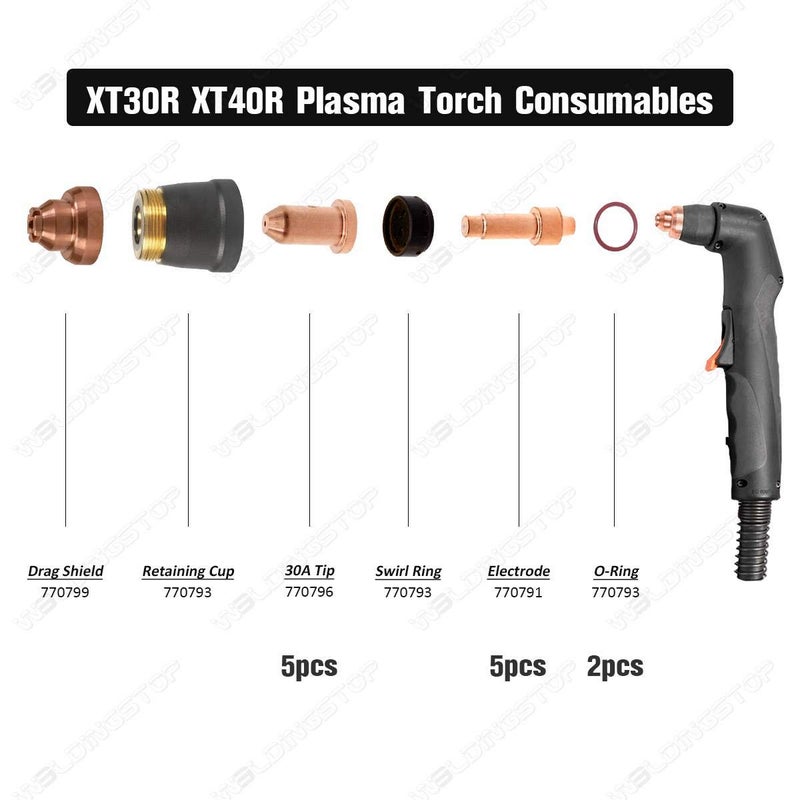 WeldingStop 770791 Electrode & 770796 Tip/Nozzle for Hobart Airforce 27i 40i Plasma Cutter XT30R XT40R Torch Plasma Consumables(PKG-12) - Image 2
